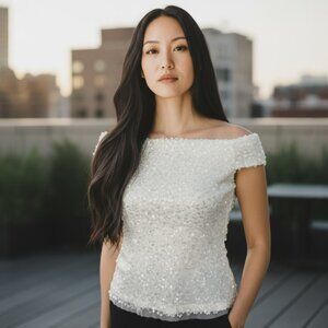Adrianna Papell Off Shoulder All Over Sequin Blouse | Size US 2
